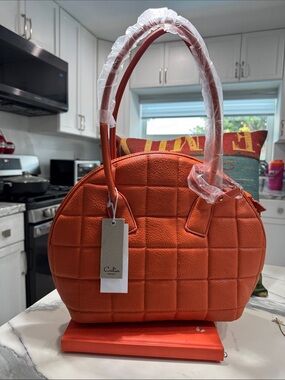 Calin Collections (Vegan ) Orange Quilted Dome Satchel Bag